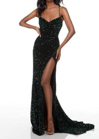 ALYCE PARIS Sequined Cowl Prom Gown With Slit in hunter - women's dress