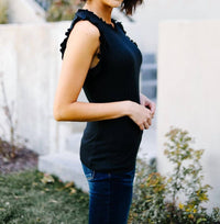 Hayden LA Ruffled Mock Neck Sleeveless Top in black - women's t-shirt - alternate view