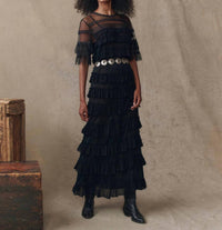 THE GREAT. Women's The Winter Mesh Flounce Top in black - women's blouse - view 4