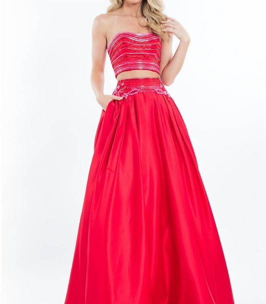 Rachel Allan - Two-piece Matte Satin Beaded Prom Gown