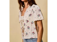So Me - Rose Satin Tie Front Floral Blouse