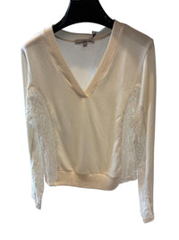 red haute Women's Lace Trim Sweater in ivory - women's sweater