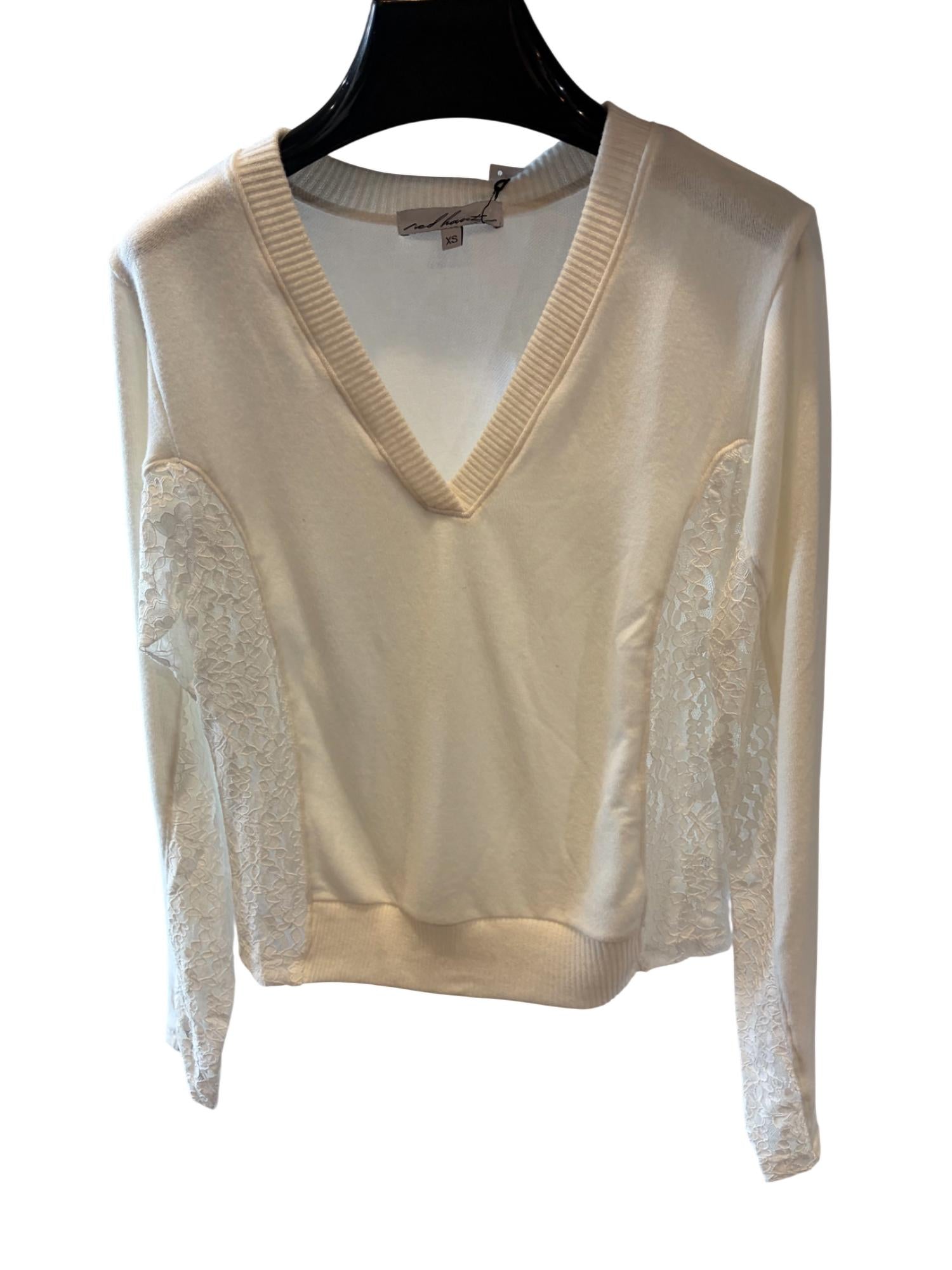 red haute Women's Lace Trim Sweater in ivory - women's sweater