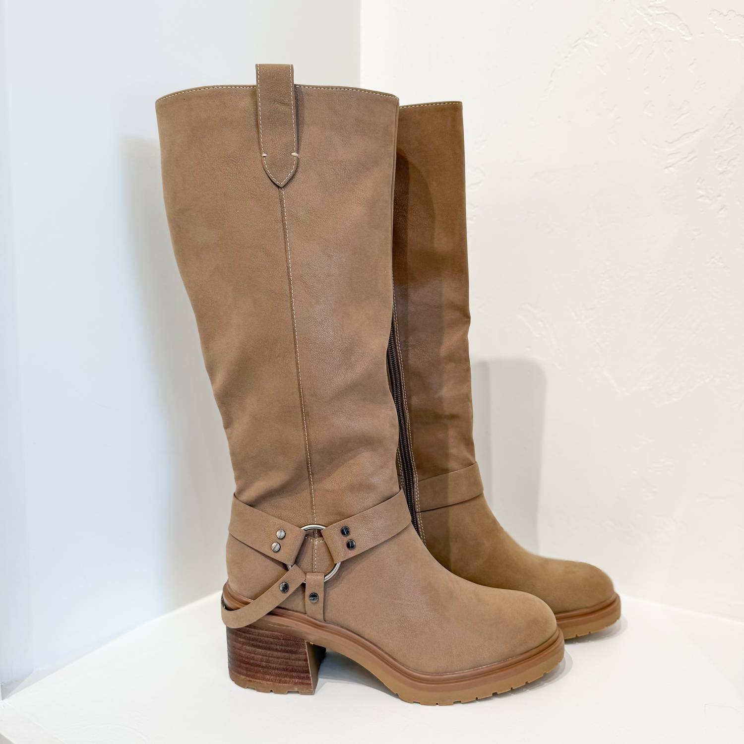 OASIS SOCIETY Women's Sherri Moto Knee High Boot in dark taupe - women's shoe