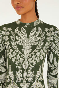FARM RIO Miranda Long Sleeve Bodysuit in dark green - women's shirt - view 4