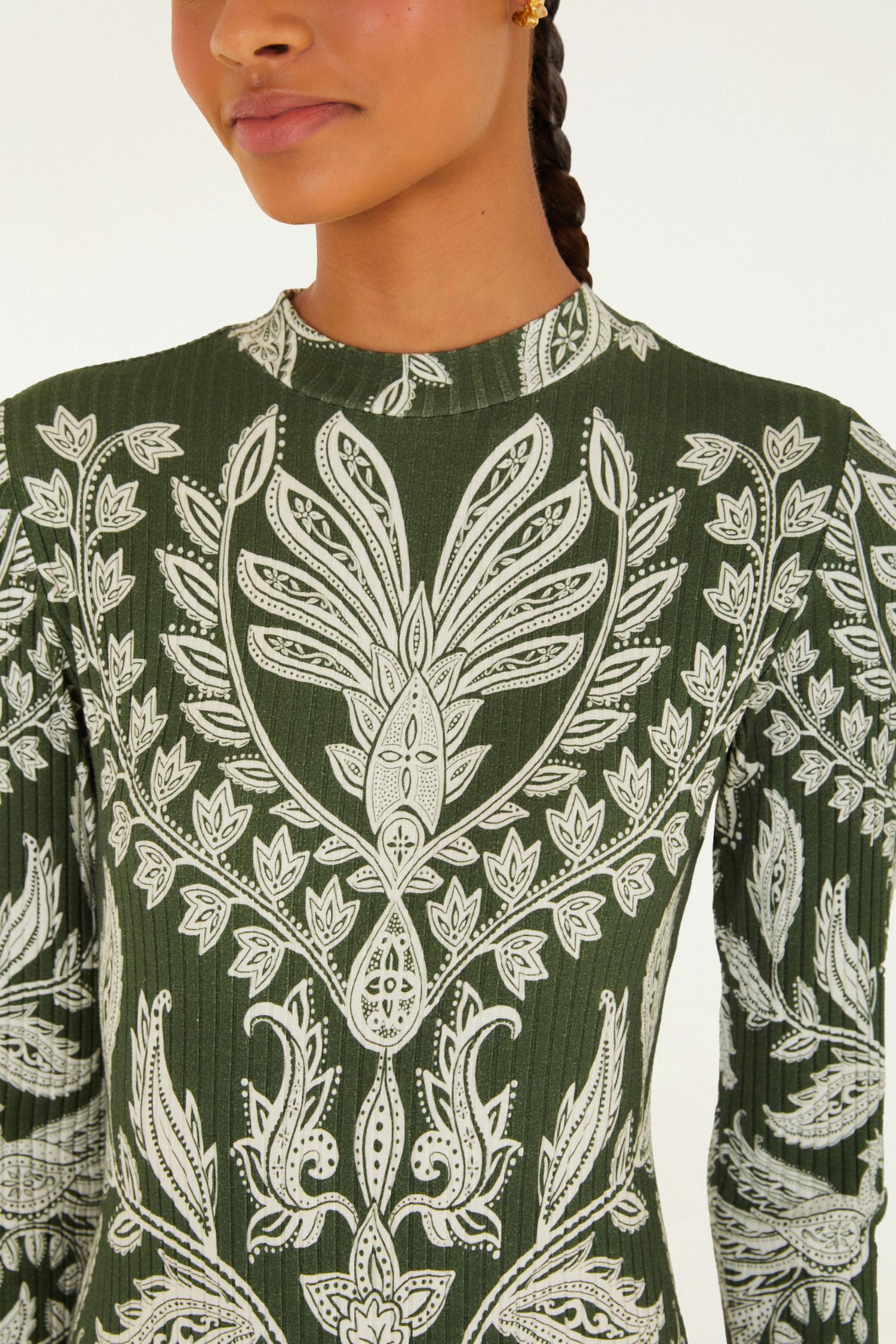 FARM RIO Miranda Long Sleeve Bodysuit in dark green - women's shirt - view 4