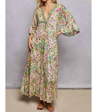 Pol - Women's Miami Deep V-neck Beaded Ruffle Maxi Dress