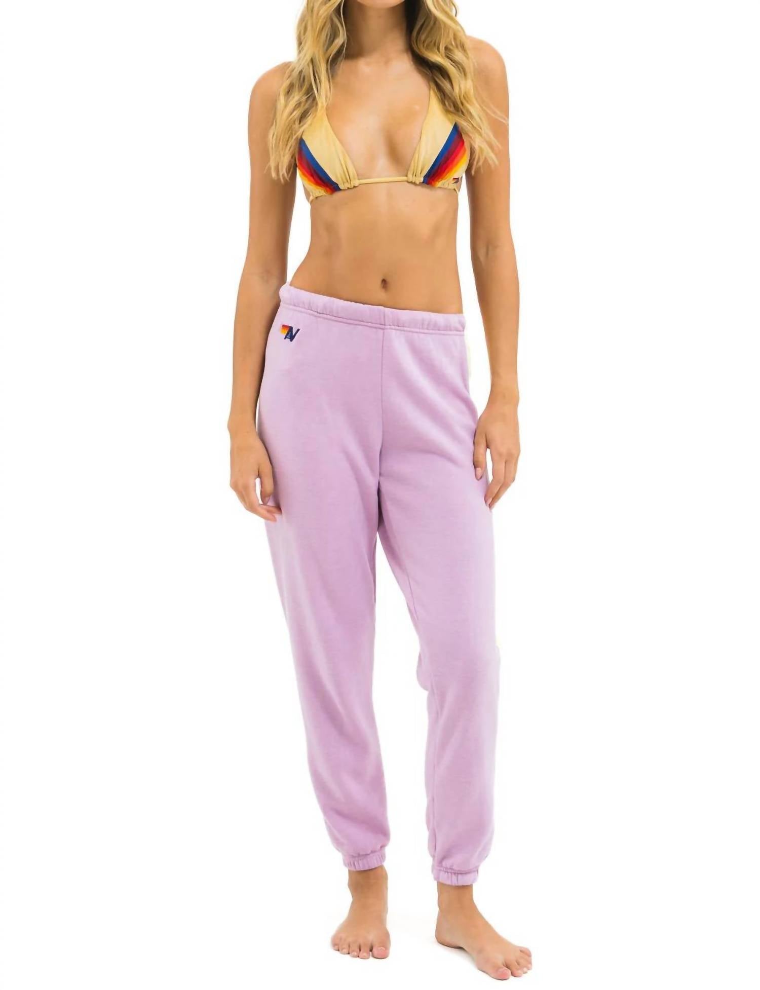 AVIATOR NATION Five Stripe Sweatpants in mauve white neon 1 - women's pants