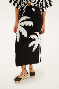 Farm Rio - Embroidered Palm Tree Maxi Skirt