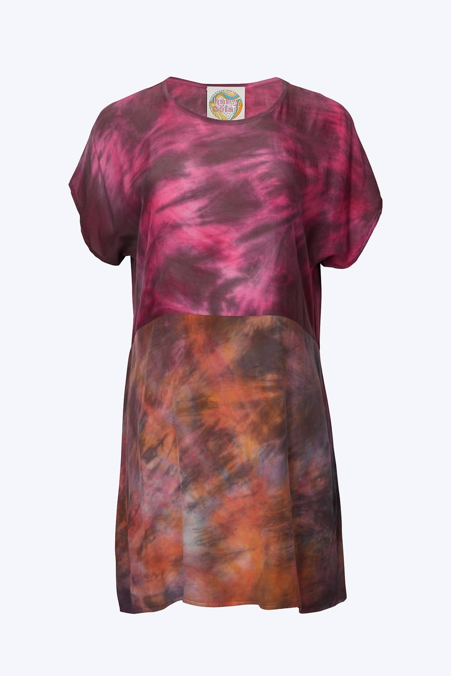TIE-DYED COLORBLOCKED SILK MINI DRESS