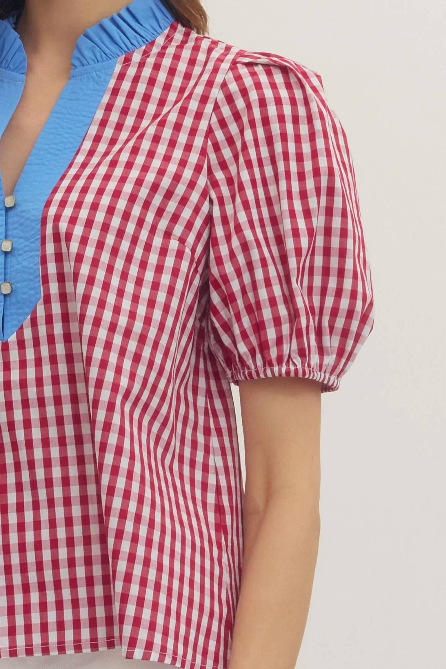 Entro - Gingham Puff Sleeve Top