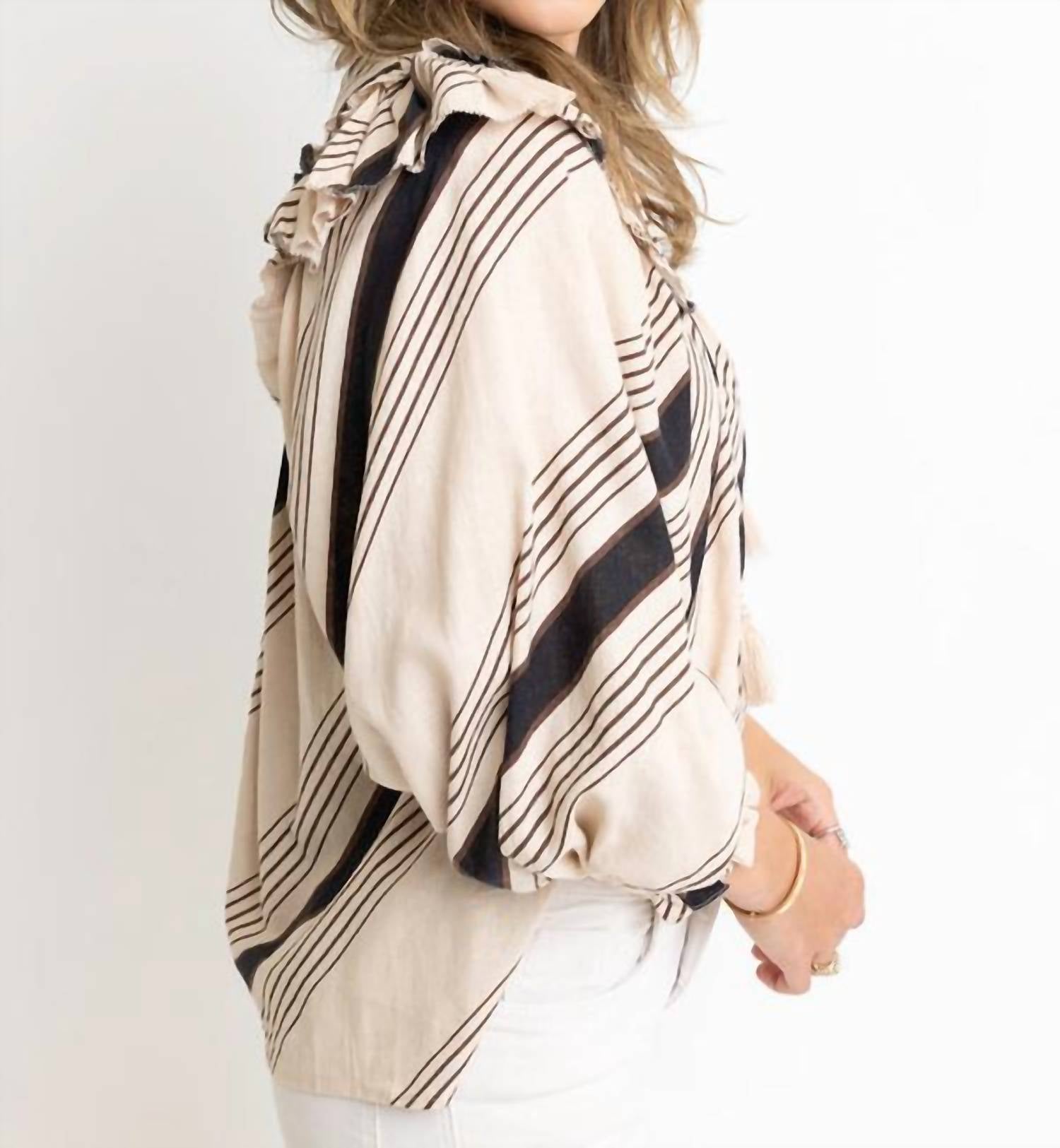 Karlie - Stripe Puff Sleeve Top