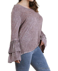 Umgee - Layered Ruffled Bell Sleeve Mineral Washed Top