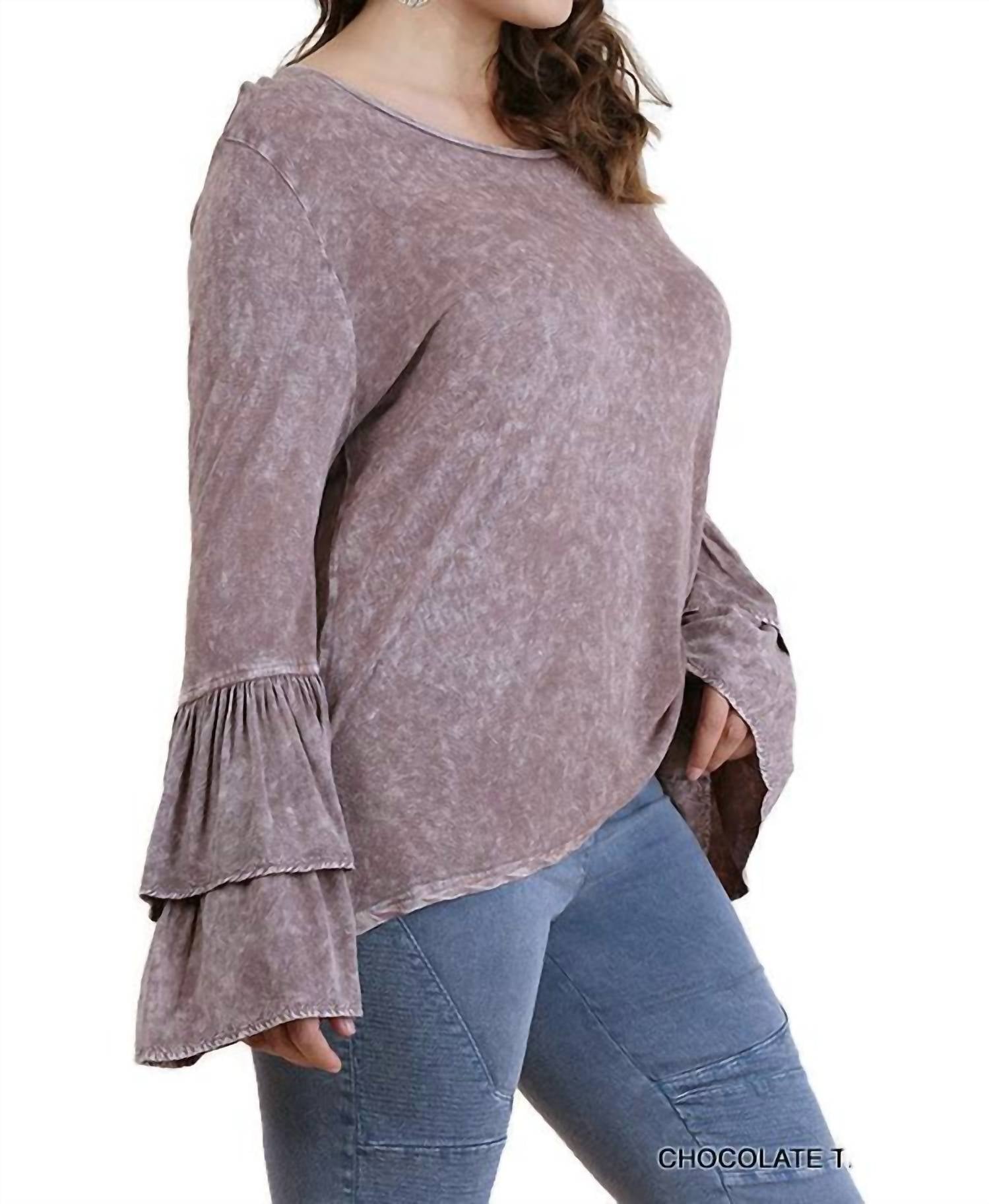 Umgee - Layered Ruffled Bell Sleeve Mineral Washed Top