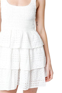 Olivaceous - Eyelet Ruffle Dress