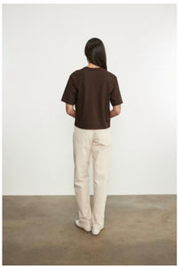 Enza Costa Short Sleeve Supima Structured Tee in coffee bean - women's t-shirt - detail view