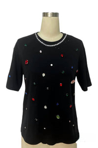 La' Ros - Women's Crown Jewels Embellished Cotton Tee