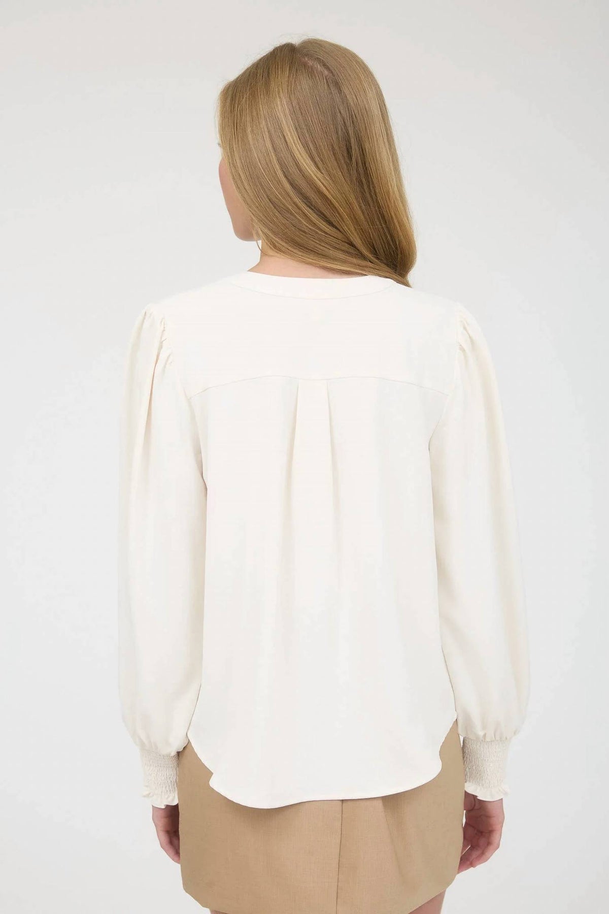 Blu Pepper - Necktie Long Sleeve With Smocked Cuff Top