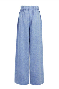 BONDI BORN Women's Universal Linen Trousers in denim - women's pants - detail view