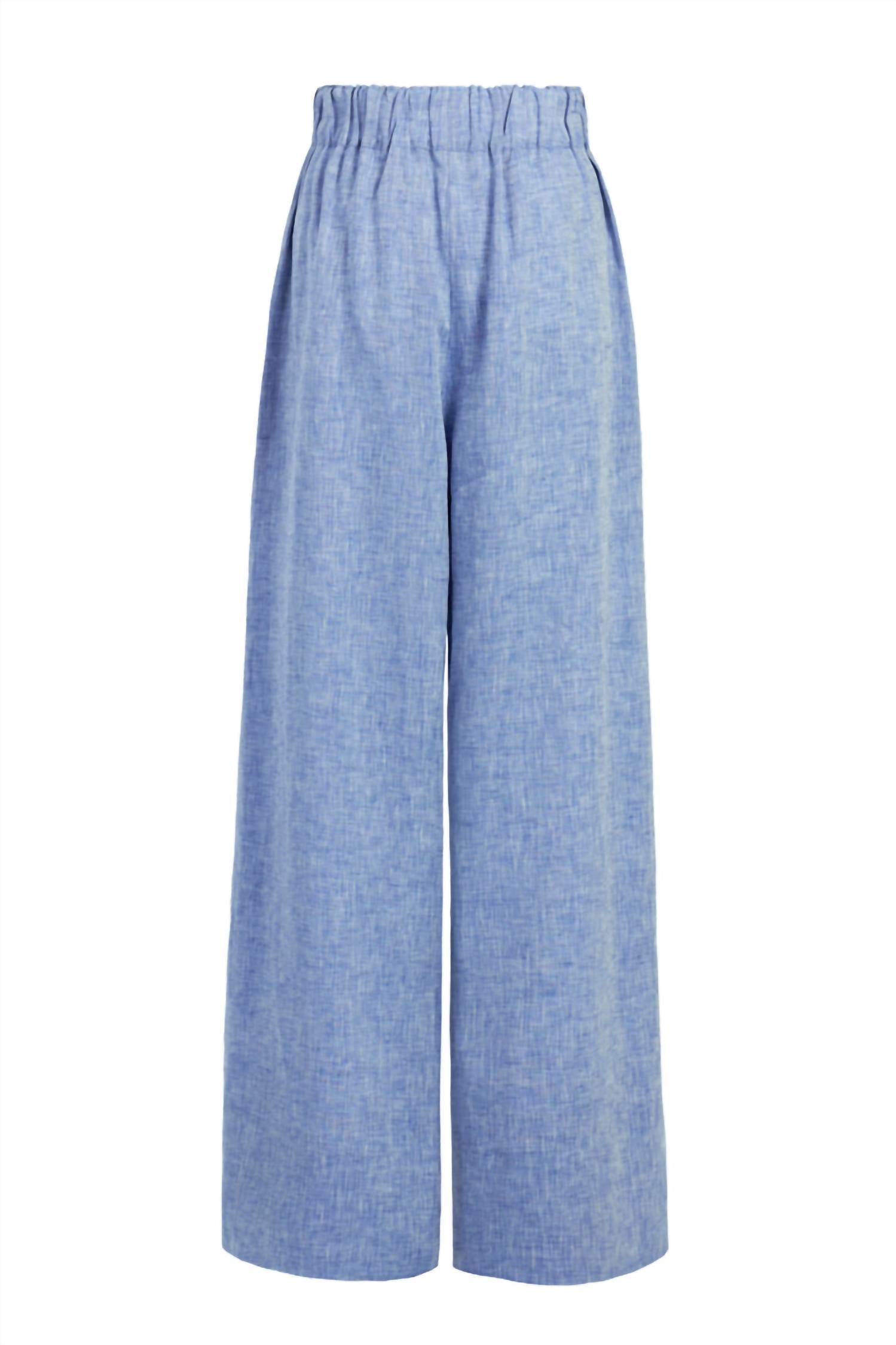 BONDI BORN Women's Universal Linen Trousers in denim - women's pants - detail view