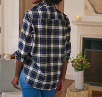 Frank & Eileen Relaxed Button Up Shirt in blue green navy white plaid - women's shirt - detail view