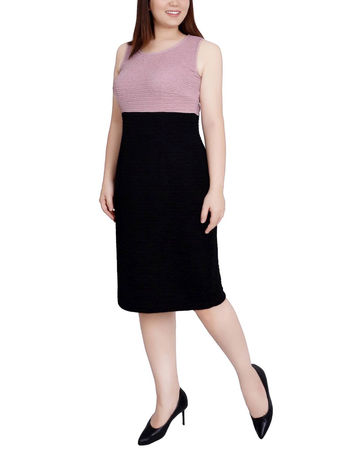 NY Collection Lace-detail 2 Piece Textured Knit Dress Set - Petite in blush black - women's dress - view 4