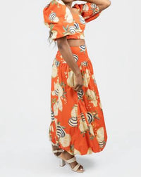 Dress To - Coral Sea Shell Print Bubble Maxi Skirt