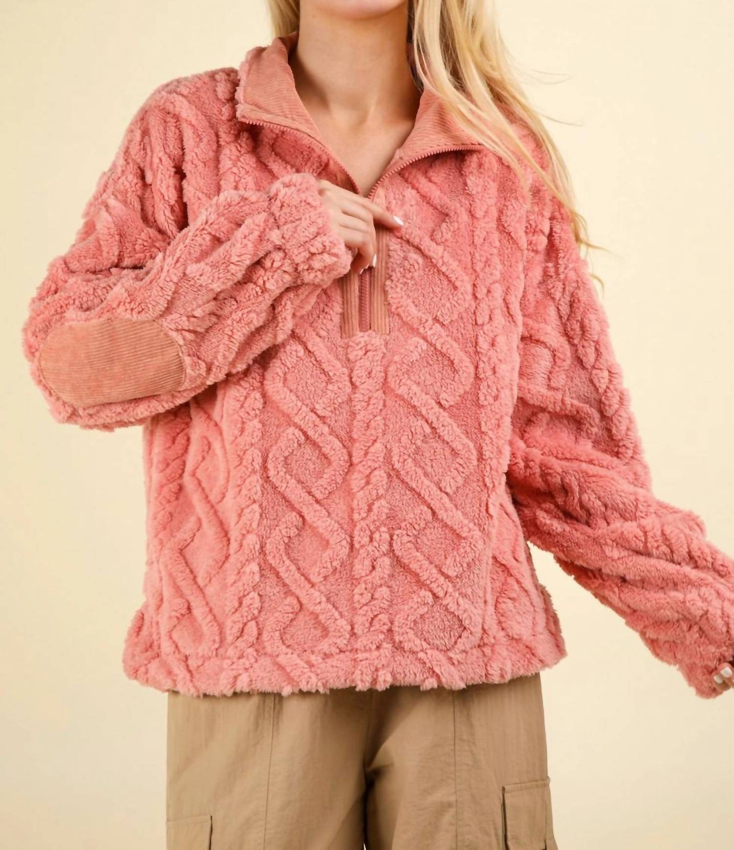 Very J - Feeling Cozy Textured Fleece Pullover Jacket