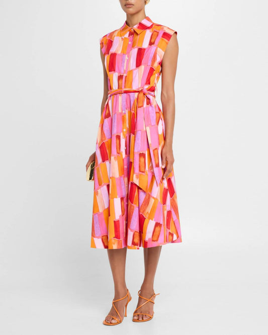 Milly - Jules Sunset Tile Poplin Midi Dress