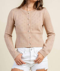Beivy Crop Button Down Sweater in beige - women's cardigan - view 4