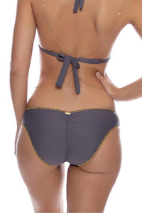 Luli Fama Luxe Stitch Seamless Full Ruched Back Bikini Bottom in piedra gris - women's swimwear - detail view