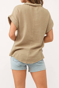 DEAR JOHN DENIM Calista Short Sleeve Gauze Shirt in dune - women's t-shirt - detail view