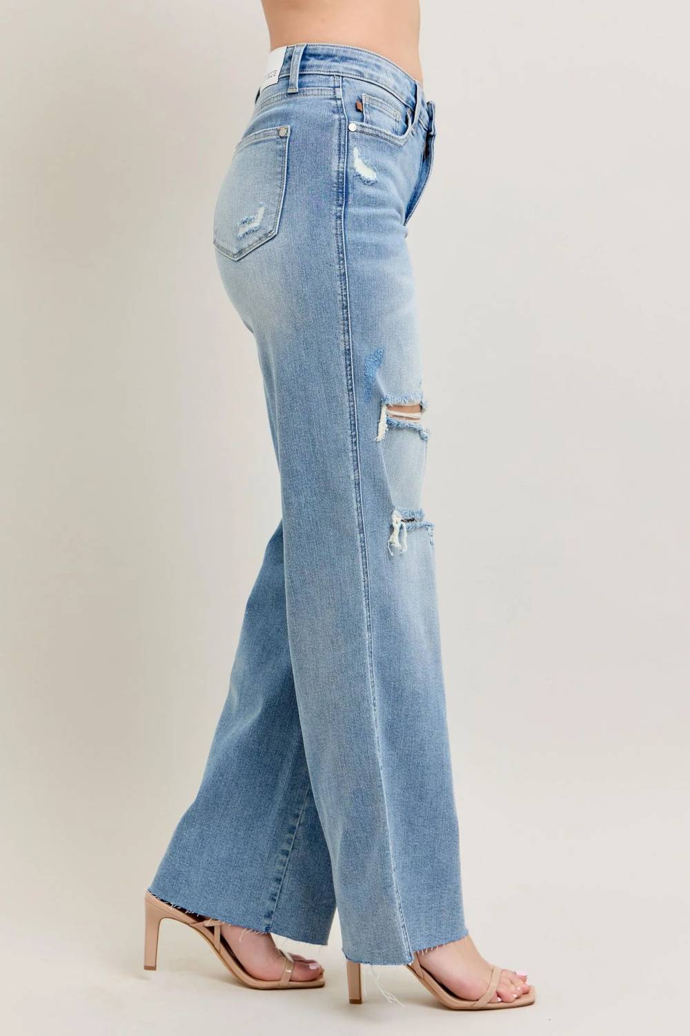 Judy Blue - Mid-rise Tummy Control & Destroy Wide Leg Jean