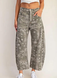 Peace Love Line - Maggie Mineral Washed Paisley Printed Barrel Jeans