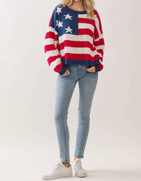 Tcec - American Flag Pattern Knit Pullover Sweater