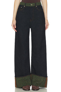 Ganni - Melange Twill Denim Fold-up Baggy Jeans