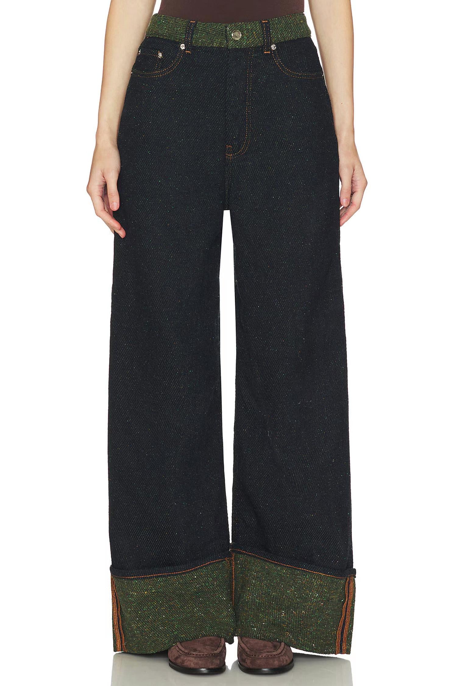Ganni - Melange Twill Denim Fold-up Baggy Jeans