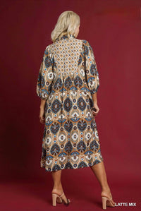Umgee - 3/4 Sleeve Midi Fall Dress