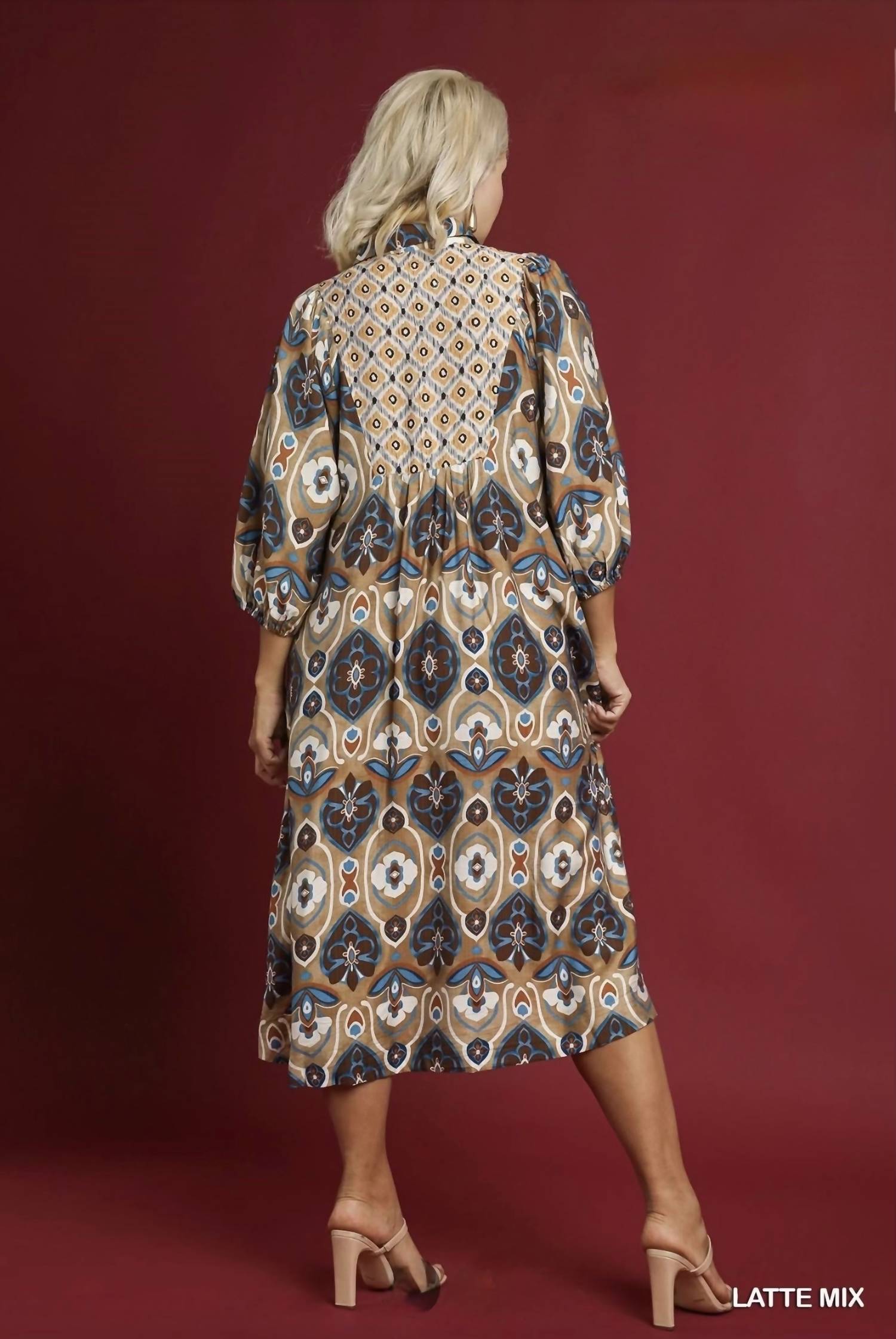 Umgee - 3/4 Sleeve Midi Fall Dress