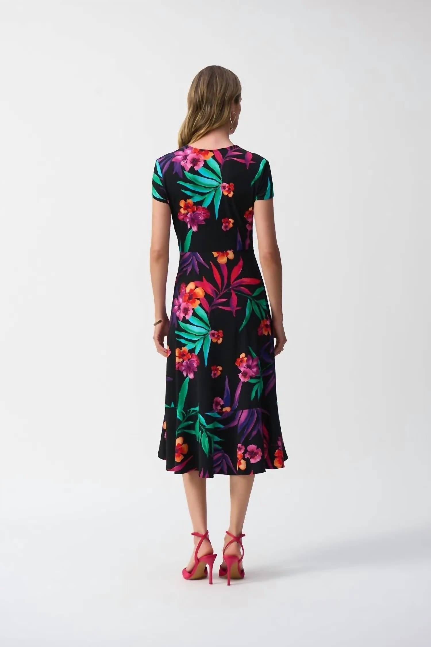 Joseph Ribkoff - Silky Knit Tropical Print Wrap Dress