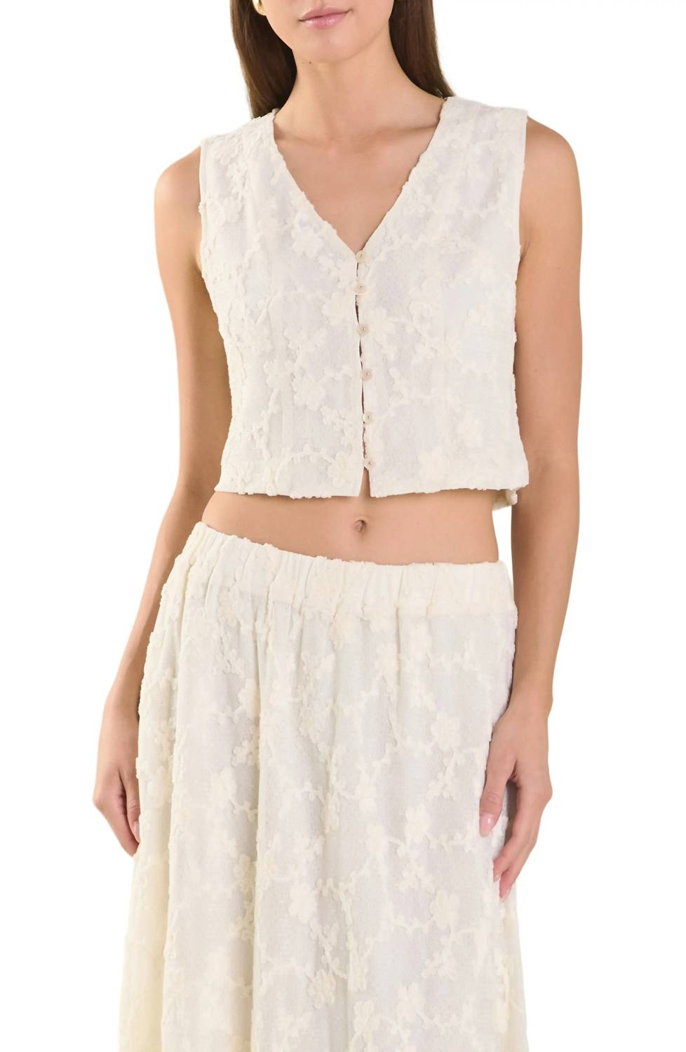 2.7 AUGUST APPAREL Floral Lace Vest in off white - women's blouse