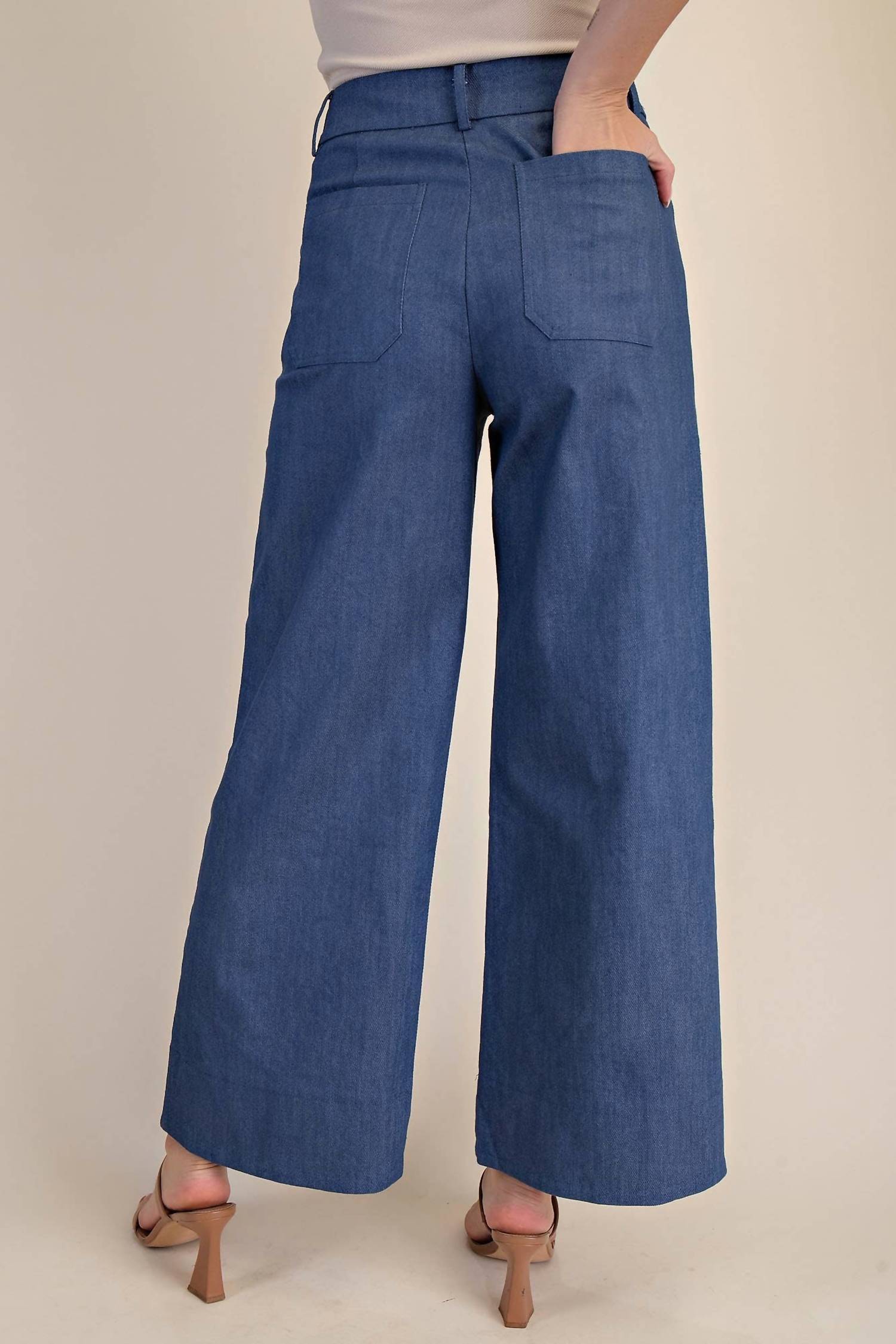 Glam - High Rise Wide Leg Front Pocket Jeans