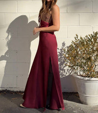 DRESS FORUM Aitana Satin Maxi Dress in sangria - women's dress - detail view