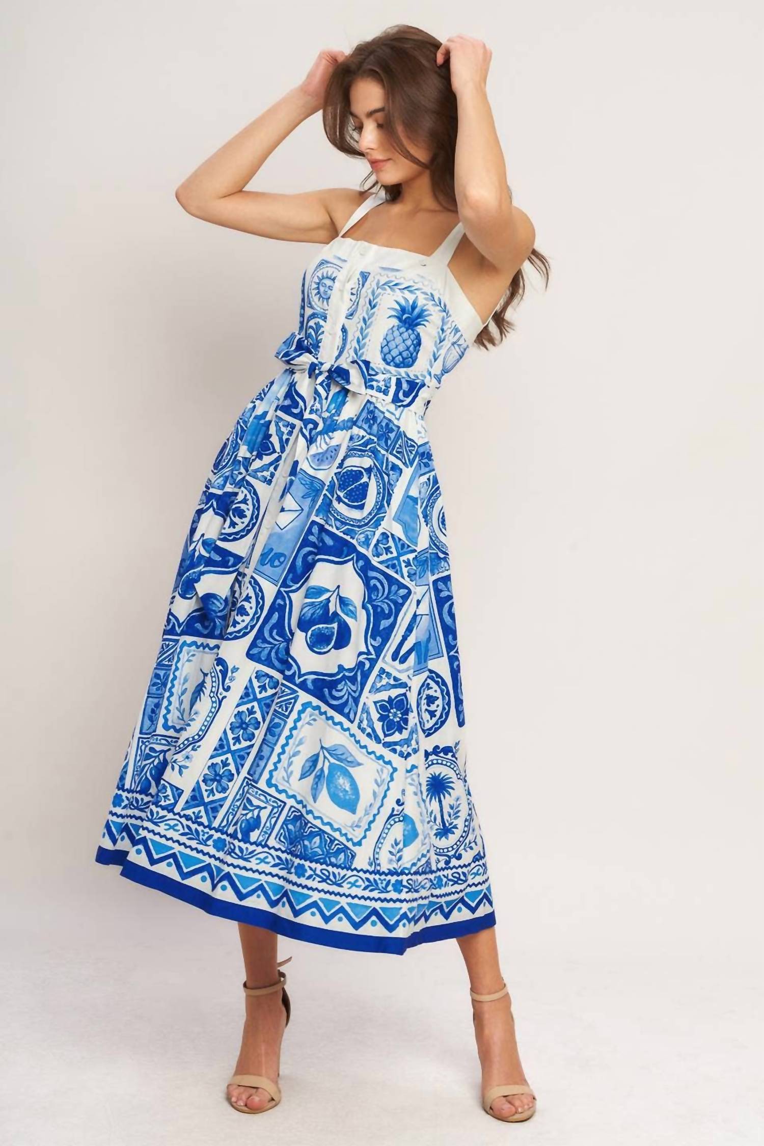 Flying Tomato - Printed Woven Midi Dress