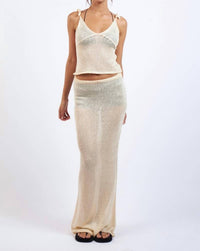 Sky to Moon Top & Maxi Skirt Cover-up Set in natural - women's skirt - detail view