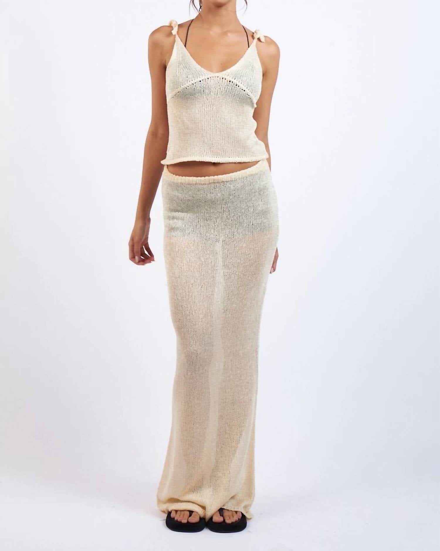 Sky to Moon Top & Maxi Skirt Cover-up Set in natural - women's skirt - detail view