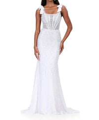 Ashleylauren - Pearl Embellished Corset Gown