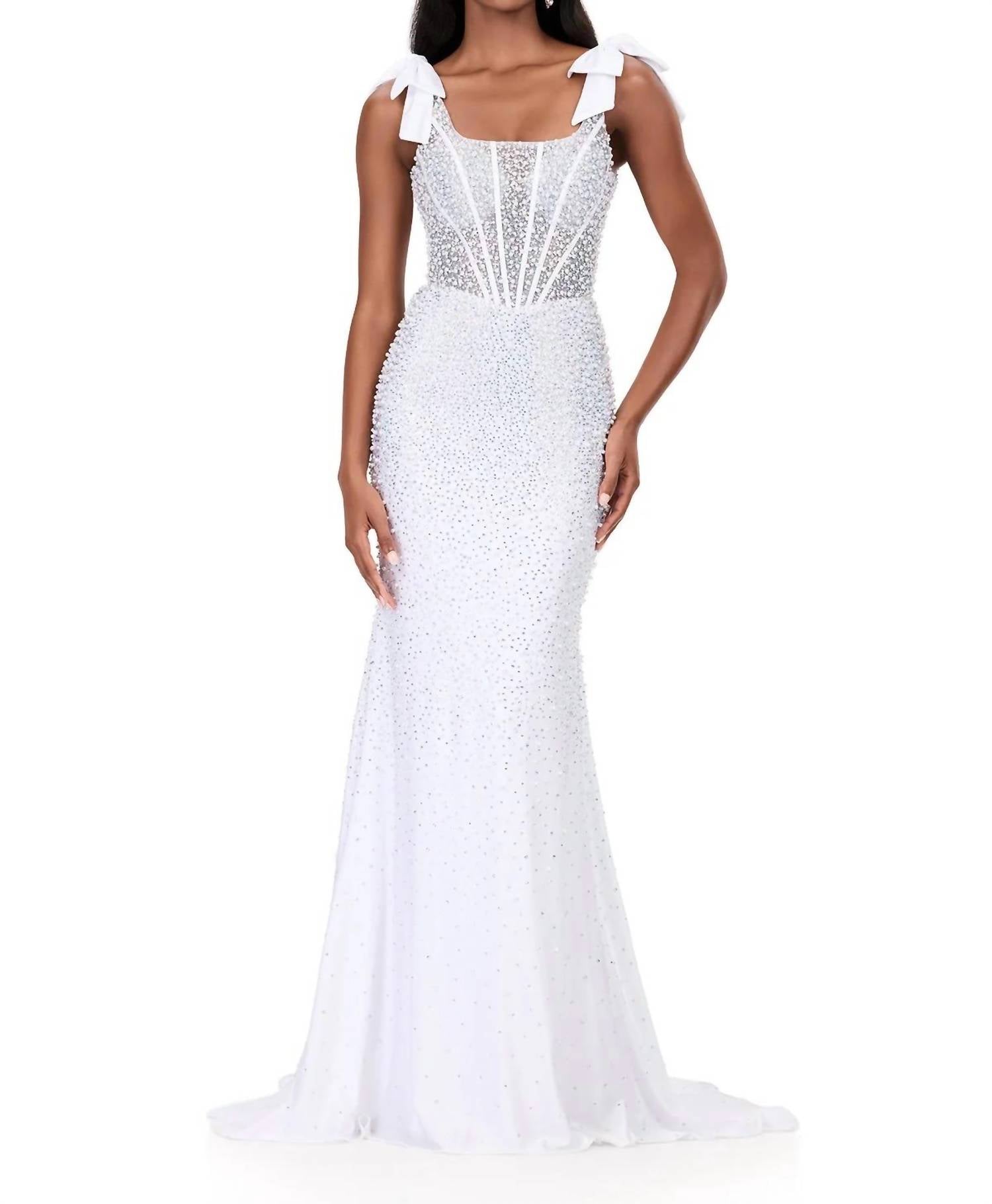 Ashleylauren - Pearl Embellished Corset Gown