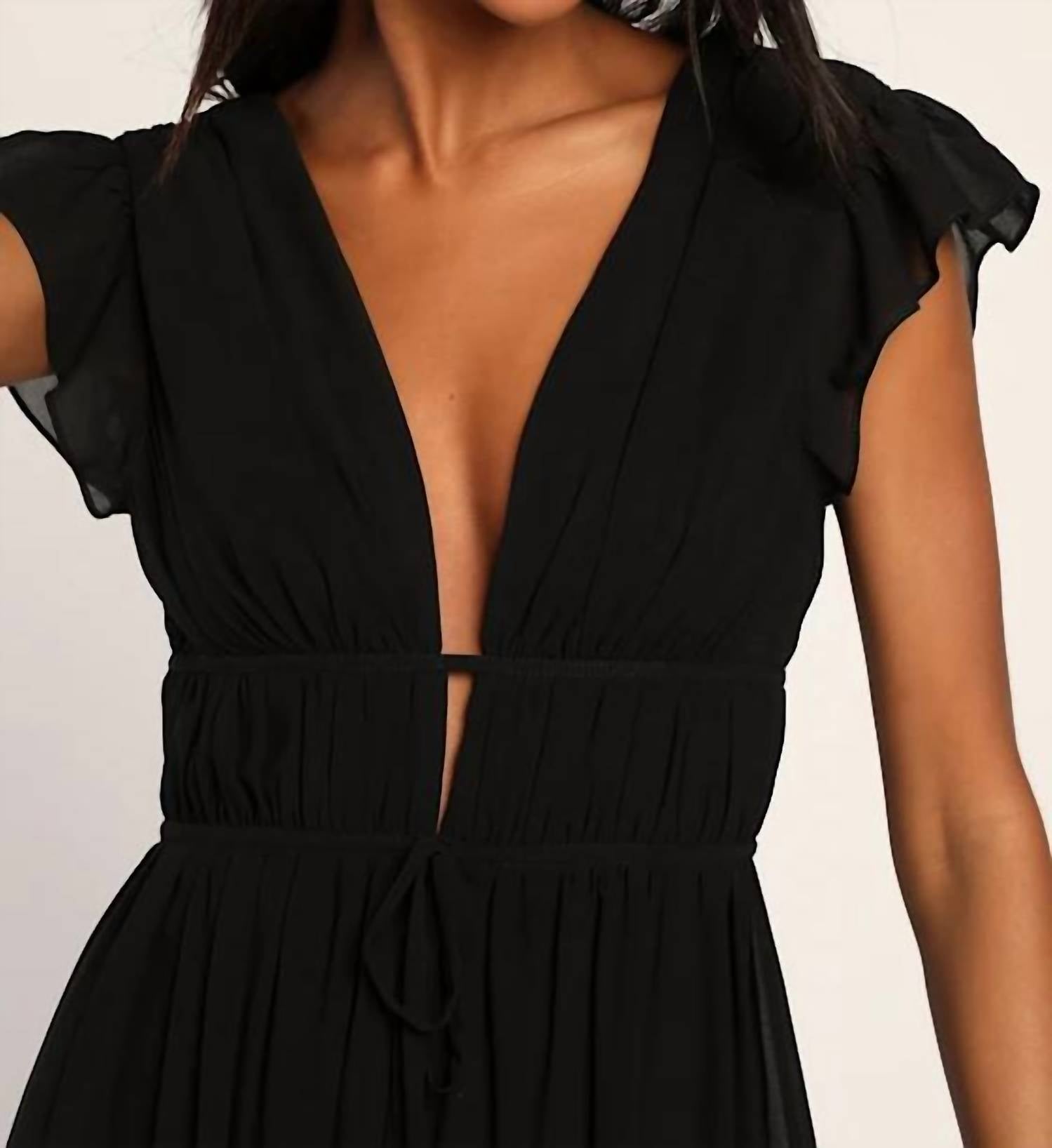 Lulus I'm All Yours V-neck Ruffled Chiffon Maxi Dress in black - women's dress - alternate view