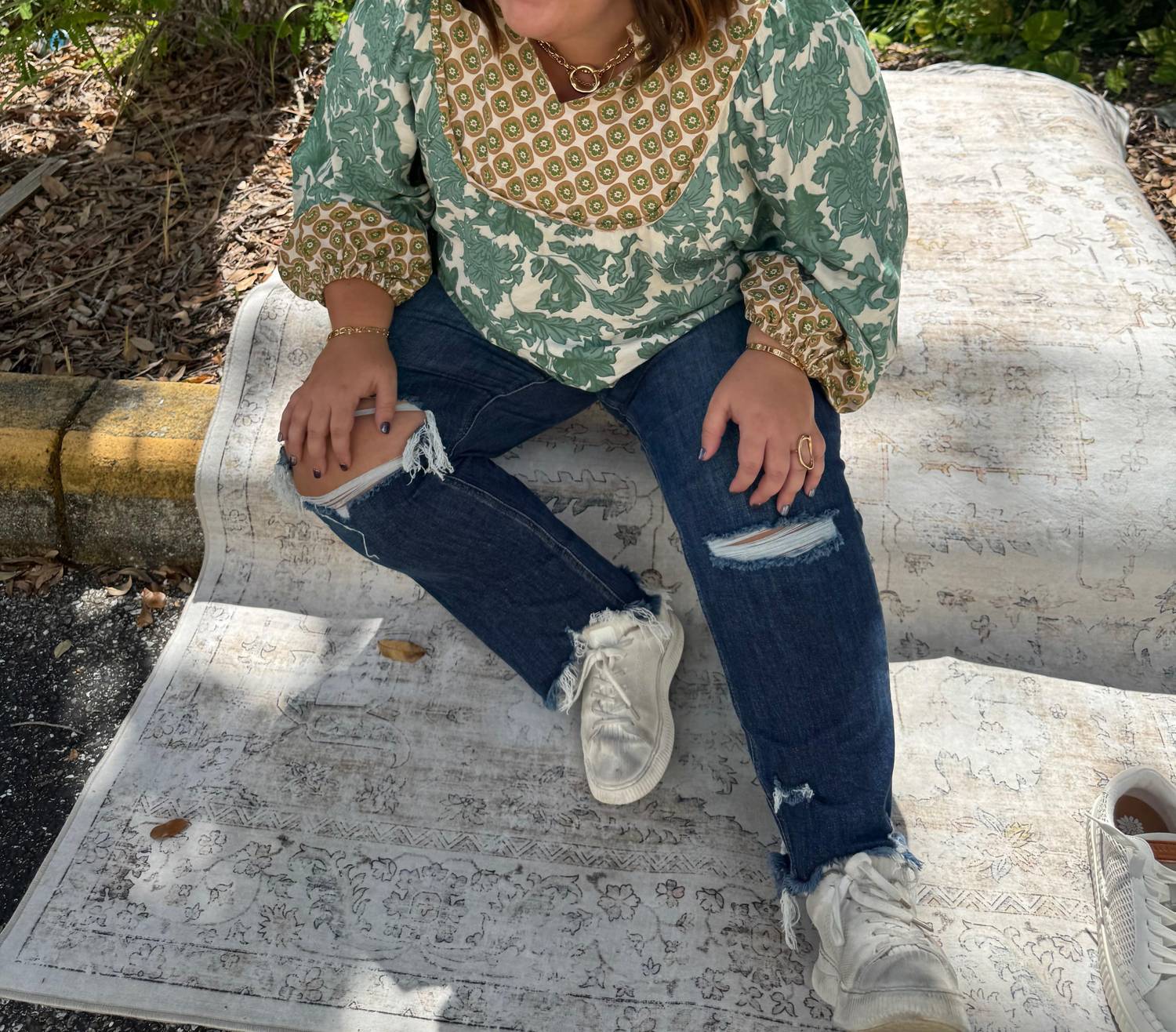 Umgee - Mix Fabric Yoke Top